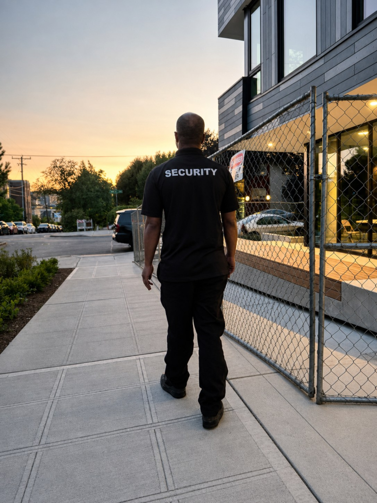Chandler Solutions security officer patrolling a commercial property